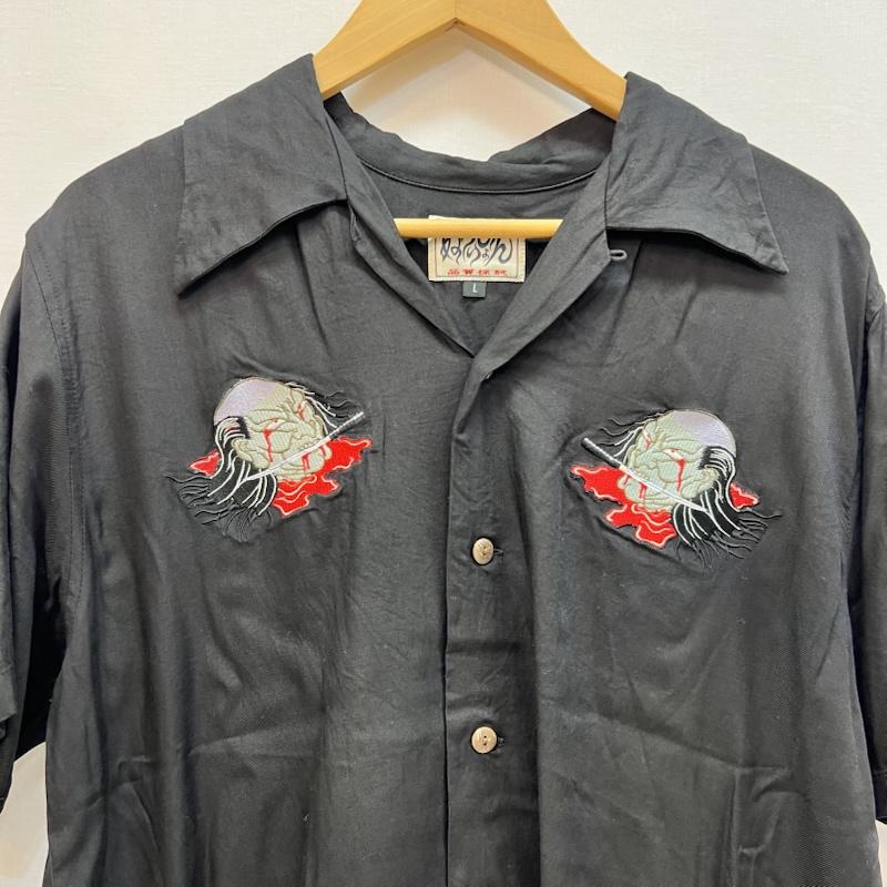 古着 USED シャツ、ブラウス 半袖 ぬらりひょん 妖怪呉服 水木しげる 刺繍 開襟シャツ L 黒 / ブラック / black メンズ USED 古着 中古 50164203