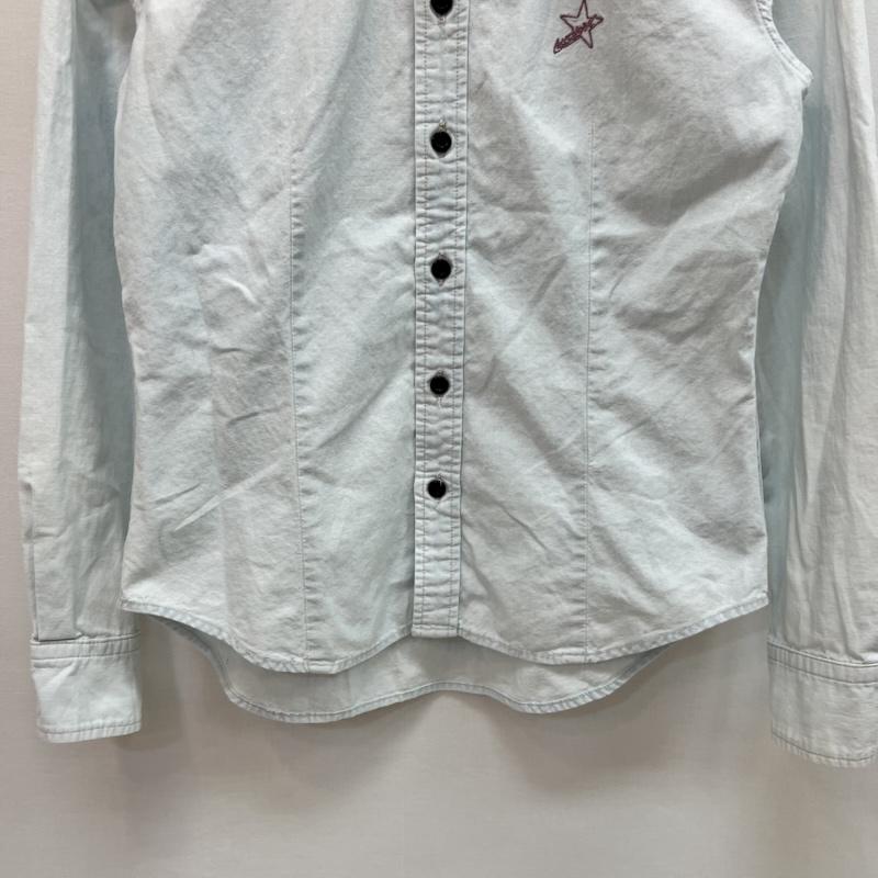 ヒステリックグラマー HYSTERIC GLAMOUR シャツ、ブラウス 長袖 00s スター ロゴ ボタンダウンシャツ ヴィンテージ y2k - 水色 / ライトブルー / レディース USED 古着 中古 50164219