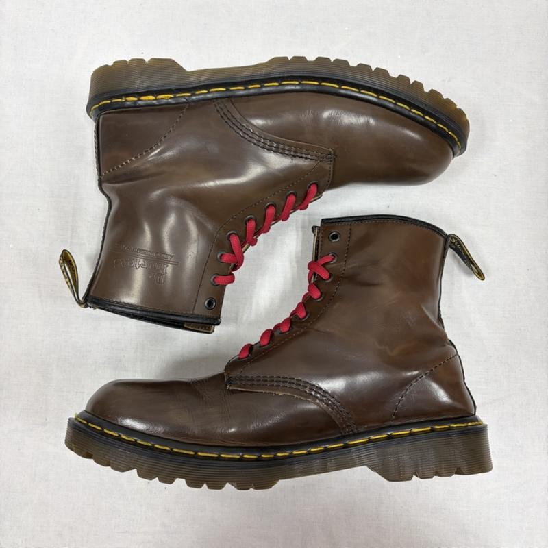ドクターマーチン Dr.Martens ブーツ ショートブーツ 8ホール ブラウンレザー ショートブーツ イングランド製 英国製 ヴィンテージ UK9 28cm UK：9 ワンポイント X ロゴ、文字 茶 / ブラウン / brown X 赤 / レッド / red メンズ USED 古着 中古 50164232