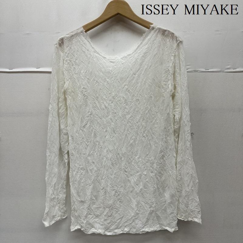 イッセイミヤケ ISSEY MIYAKE カットソー 長袖 シワ 加工 カットオフ ネック シアー カットソー IM53-JK122 M 白 / ホワイト / white メンズ USED 古着 中古 50164233