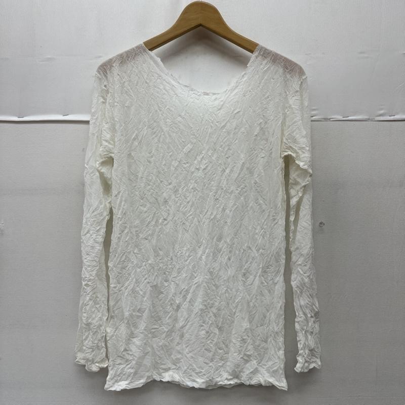 イッセイミヤケ ISSEY MIYAKE カットソー 長袖 シワ 加工 カットオフ ネック シアー カットソー IM53-JK122 M 白 / ホワイト / white メンズ USED 古着 中古 50164233