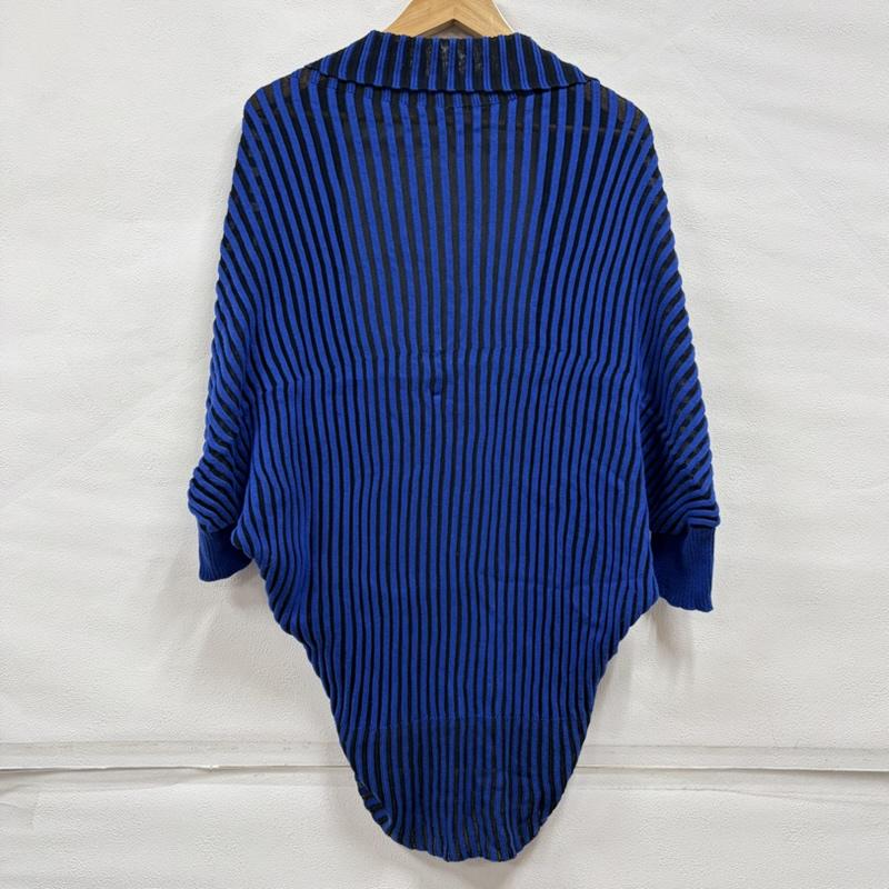 イッセイミヤケ ISSEY MIYAKE カーディガン 半袖 ボーダー ボレロ カーディガン 薄手 ニット ジャケット レーヨン リネン ドルマン 2 ボーダー柄 黒 / ブラック / black X 青 / ブルー / blue レディース USED 古着 中古 50164254