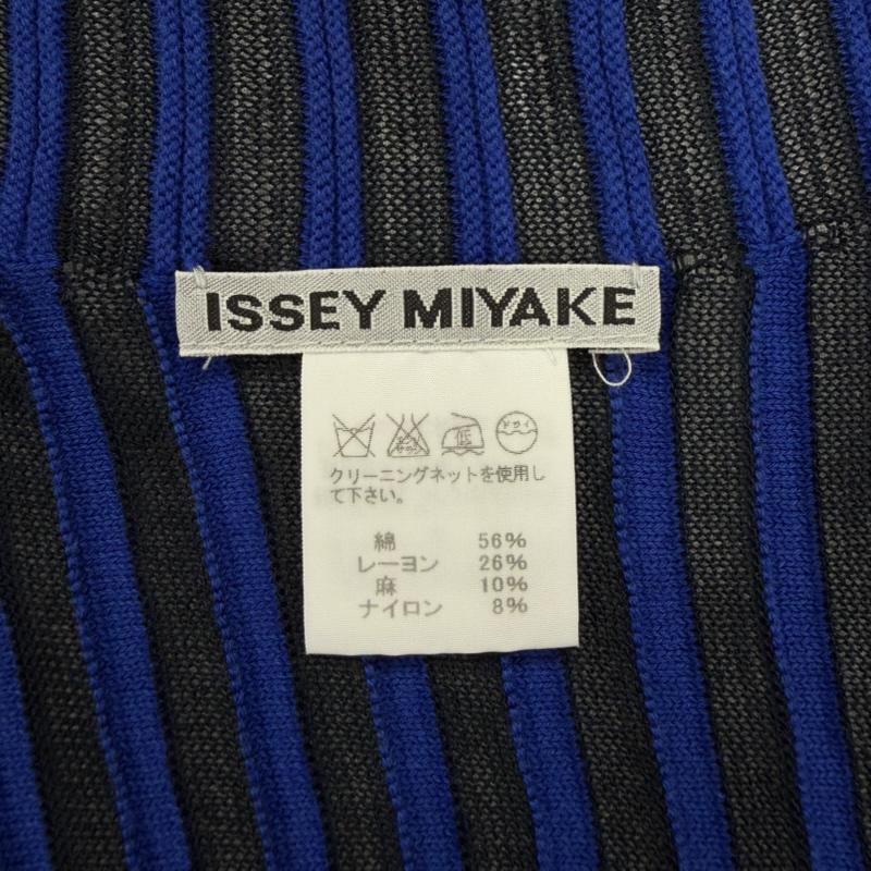 イッセイミヤケ ISSEY MIYAKE カーディガン 半袖 ボーダー ボレロ カーディガン 薄手 ニット ジャケット レーヨン リネン ドルマン 2 ボーダー柄 黒 / ブラック / black X 青 / ブルー / blue レディース USED 古着 中古 50164254