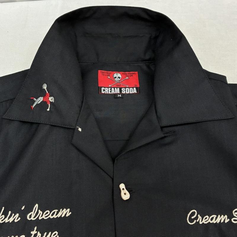 クリームソーダ CREAMSODA シャツ、ブラウス 半袖 スカル ワッペン チェーンステッチ オープンカラー ボーリング シャツ M メンズ USED 古着 中古 50164291