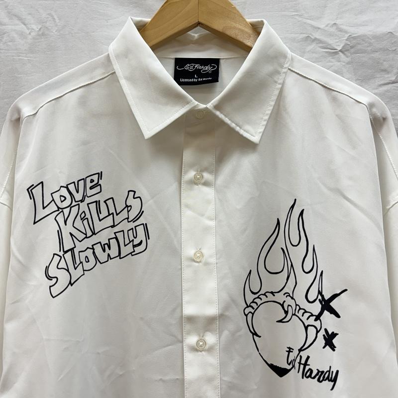 エドハーディー Ed Hardy シャツ、ブラウス 長袖 スカル ロゴ グラフィック プリント オーバーサイズ 長袖 シャツ 41251401 L 白 / ホワイト / white メンズ USED 古着 中古 50164296