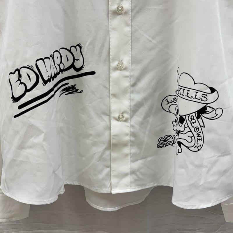 エドハーディー Ed Hardy シャツ、ブラウス 長袖 スカル ロゴ グラフィック プリント オーバーサイズ 長袖 シャツ 41251401 L 白 / ホワイト / white メンズ USED 古着 中古 50164296