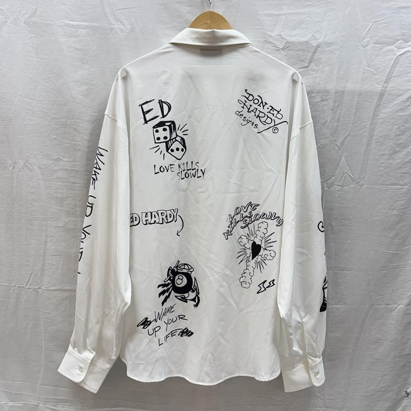 エドハーディー Ed Hardy シャツ、ブラウス 長袖 スカル ロゴ グラフィック プリント オーバーサイズ 長袖 シャツ 41251401 L 白 / ホワイト / white メンズ USED 古着 中古 50164296