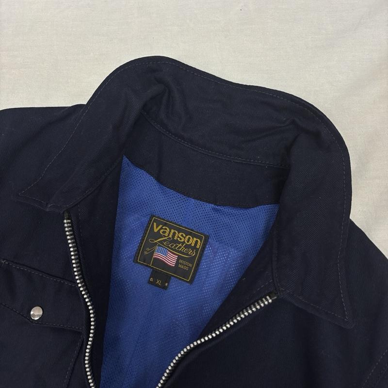 ヴァンソン VANSON シャツ、ブラウス 半袖 ロゴ 刺繍 ジップアップ 半袖 シャツ ジャケット メッシュライナー ショート丈 XL 紺 / ネイビー / navy メンズ USED 古着 中古 50164298
