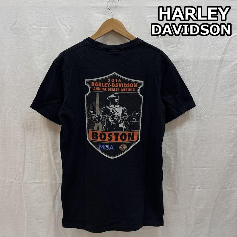 ハーレーダビッドソン Harley-Davidson Tシャツ 半袖 2016 ANNUAL DEALER MEETING BOSTON ボストン ロゴ クルーネック Tシャツ M 黒 / ブラック / black メンズ USED 古着 中古 50164300