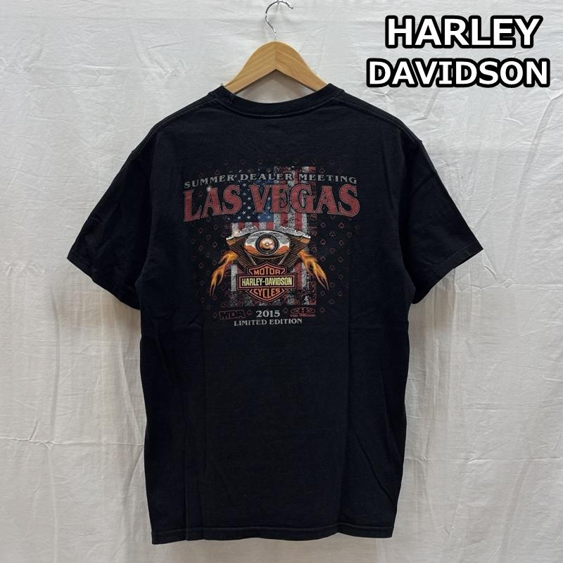 ハーレーダビッドソン Harley-Davidson Tシャツ 半袖 2015 SUMMER DEALER MEETING LAS VEGAS ロゴ プリント クルーネック Tシャツ M 黒 / ブラック / black メンズ USED 古着 中古 50164302