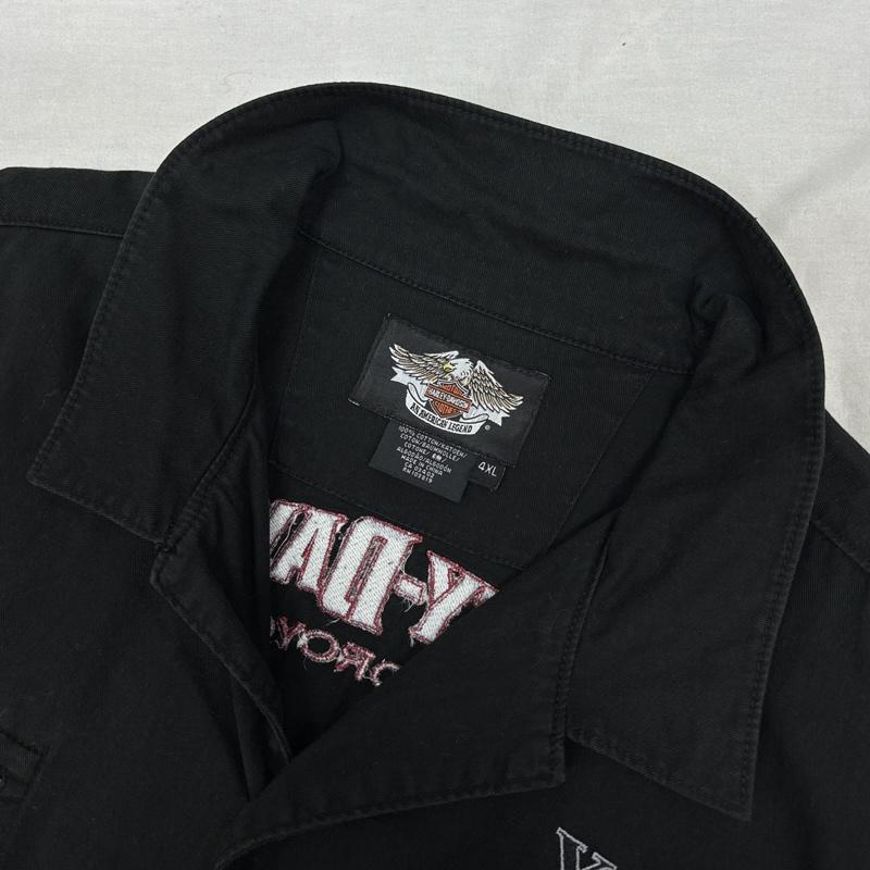 ハーレーダビッドソン Harley-Davidson シャツ、ブラウス 半袖 バイクガール ロゴ V-TWIN POWER オープンカラー 半袖 ボックス シャツ - 黒 / ブラック / black メンズ USED 古着 中古 50164303