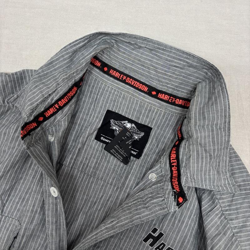 ハーレーダビッドソン Harley-Davidson シャツ、ブラウス 半袖 ロゴ ストライプ ワッペン 半袖 ワーク シャツ XL ストライプ メンズ USED 古着 中古 50164305