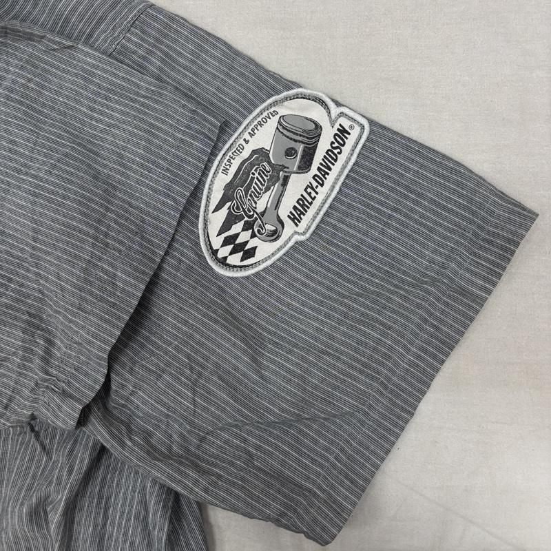 ハーレーダビッドソン Harley-Davidson シャツ、ブラウス 半袖 ロゴ ストライプ ワッペン 半袖 ワーク シャツ XL ストライプ メンズ USED 古着 中古 50164305