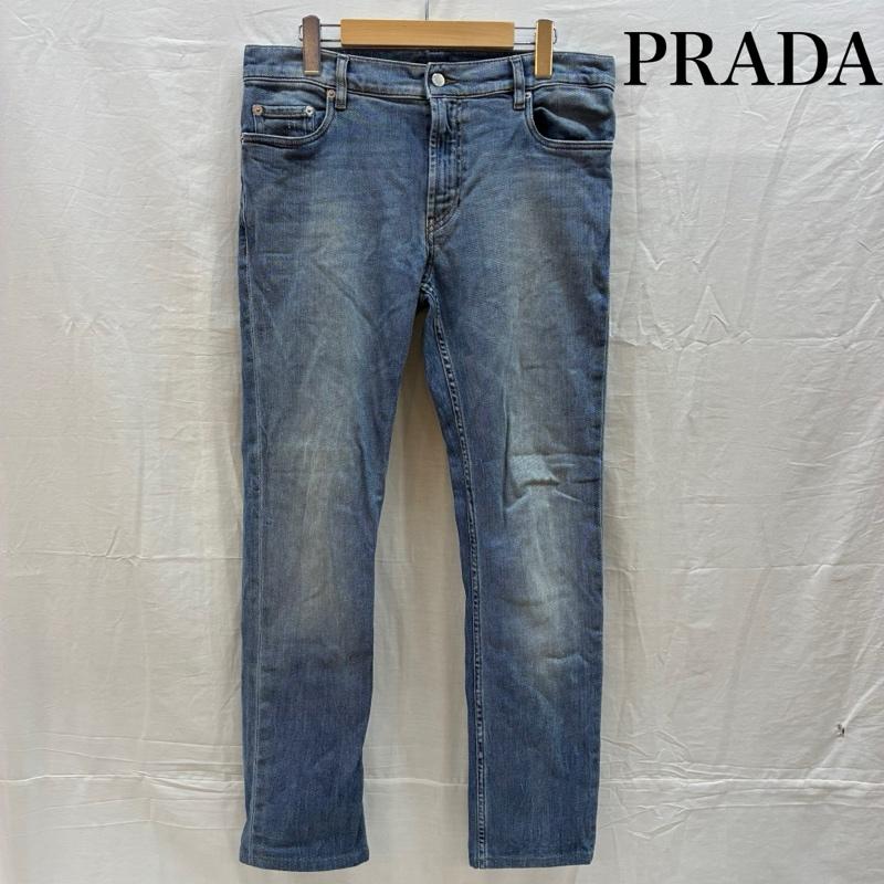 プラダ PRADA パンツ デニム、ジーンズ ストレッチ ストレート デニムパンツ ジッパーフライ ダメージ加工 GEP083 34インチ メンズ USED 古着 中古 50164306