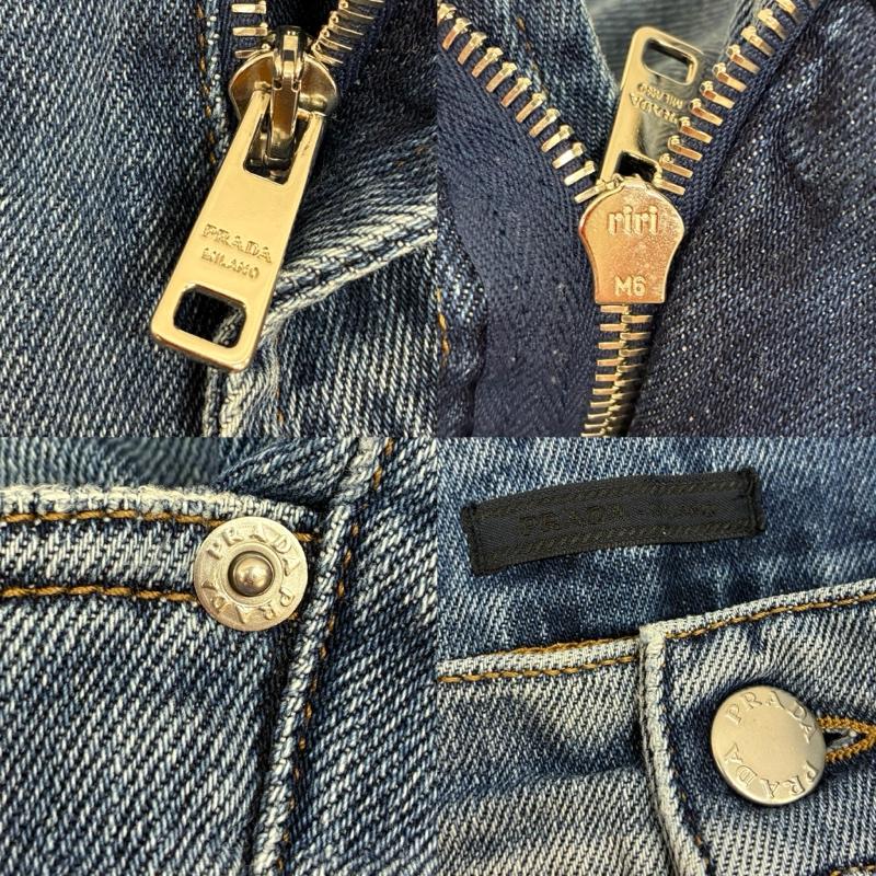 プラダ PRADA パンツ デニム、ジーンズ ストレッチ ストレート デニムパンツ ジッパーフライ ダメージ加工 GEP083 34インチ メンズ USED 古着 中古 50164306