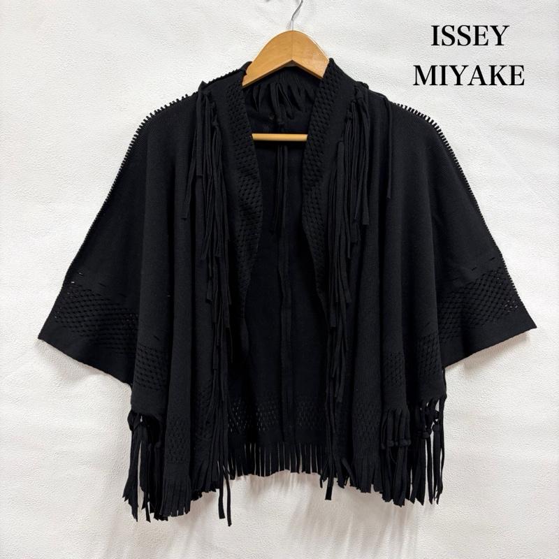 イッセイミヤケ ISSEY MIYAKE カーディガン 半袖 メッシュ ニット フリンジ フリンジ ポンチョ デザイン カーディガン IM13KO653 2 黒 / ブラック / black レディース USED 古着 中古 50164315