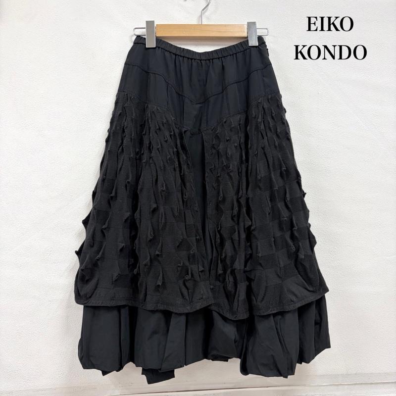 古着 USED スカート ロングスカート EIKO KONDO 立体 フリル Aライン ボリューム ロング レイヤード バルーン 異素材 デザイン スカート FREE 無地 黒 / ブラック / black レディース USED 古着 中古 50164328