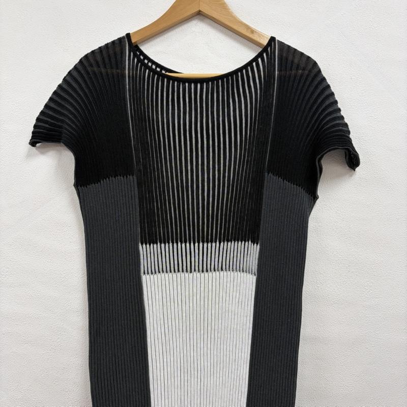 イッセイミヤケ ISSEY MIYAKE ワンピース ロングスカート 半袖 プリーツ デザイン ロング ワンピース IM52KH502 日本製 2 白 / ホワイト / white X 黒 / ブラック / black X 灰 / グレー / gray レディース USED 古着 中古 50164330