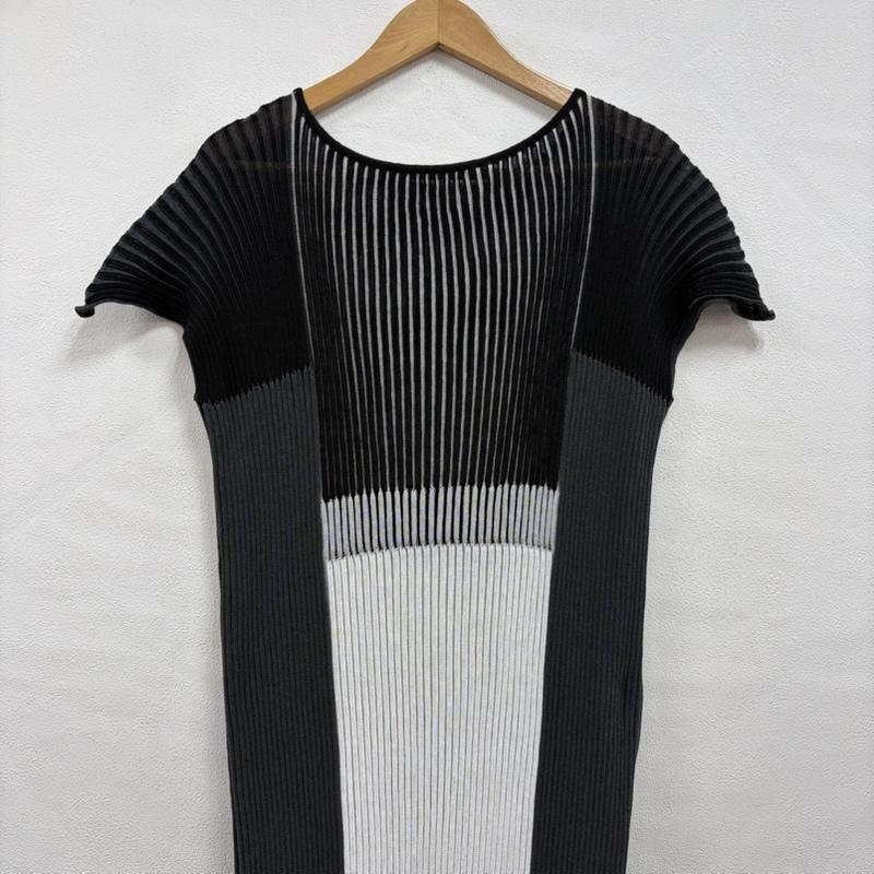 イッセイミヤケ ISSEY MIYAKE ワンピース ロングスカート 半袖 プリーツ デザイン ロング ワンピース IM52KH502 日本製 2 白 / ホワイト / white X 黒 / ブラック / black X 灰 / グレー / gray レディース USED 古着 中古 50164330