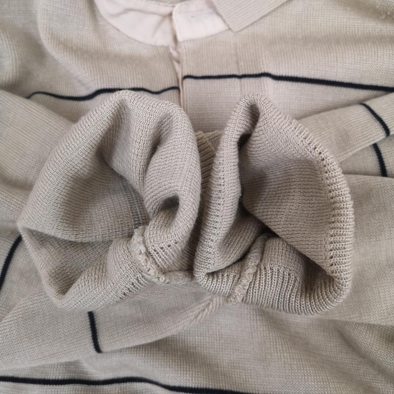 ラコステ LACOSTE ニット、セーター 長袖 緑ワニ ロゴパッチ ワンポイント ボーダー ニット セーター ポロシャツ L ベージュ / ベージュ / beige メンズ USED 古着 中古 50164335