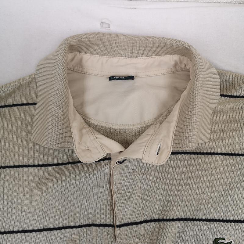 ラコステ LACOSTE ニット、セーター 長袖 緑ワニ ロゴパッチ ワンポイント ボーダー ニット セーター ポロシャツ L ベージュ / ベージュ / beige メンズ USED 古着 中古 50164335