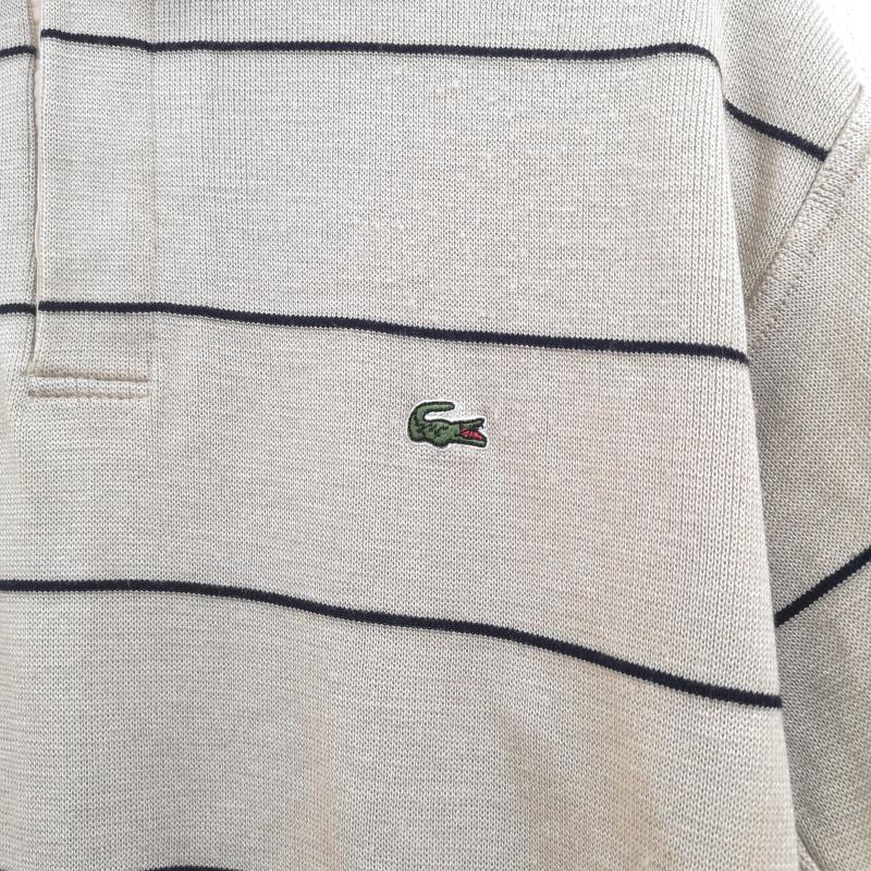 ラコステ LACOSTE ニット、セーター 長袖 緑ワニ ロゴパッチ ワンポイント ボーダー ニット セーター ポロシャツ L ベージュ / ベージュ / beige メンズ USED 古着 中古 50164335