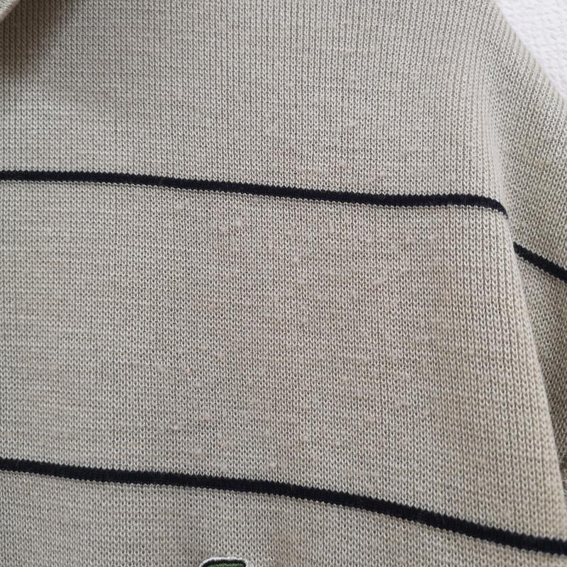 ラコステ LACOSTE ニット、セーター 長袖 緑ワニ ロゴパッチ ワンポイント ボーダー ニット セーター ポロシャツ L ベージュ / ベージュ / beige メンズ USED 古着 中古 50164335