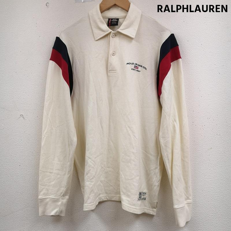 ラルフローレン RALPHLAUREN ポロシャツ 長袖 ロゴ刺繍 プロダクトタグ 布タグ ライン切り替え M 白 / ホワイト / white メンズ USED 古着 中古 50164336