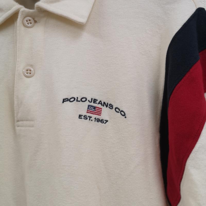 ラルフローレン RALPHLAUREN ポロシャツ 長袖 ロゴ刺繍 プロダクトタグ 布タグ ライン切り替え M 白 / ホワイト / white メンズ USED 古着 中古 50164336