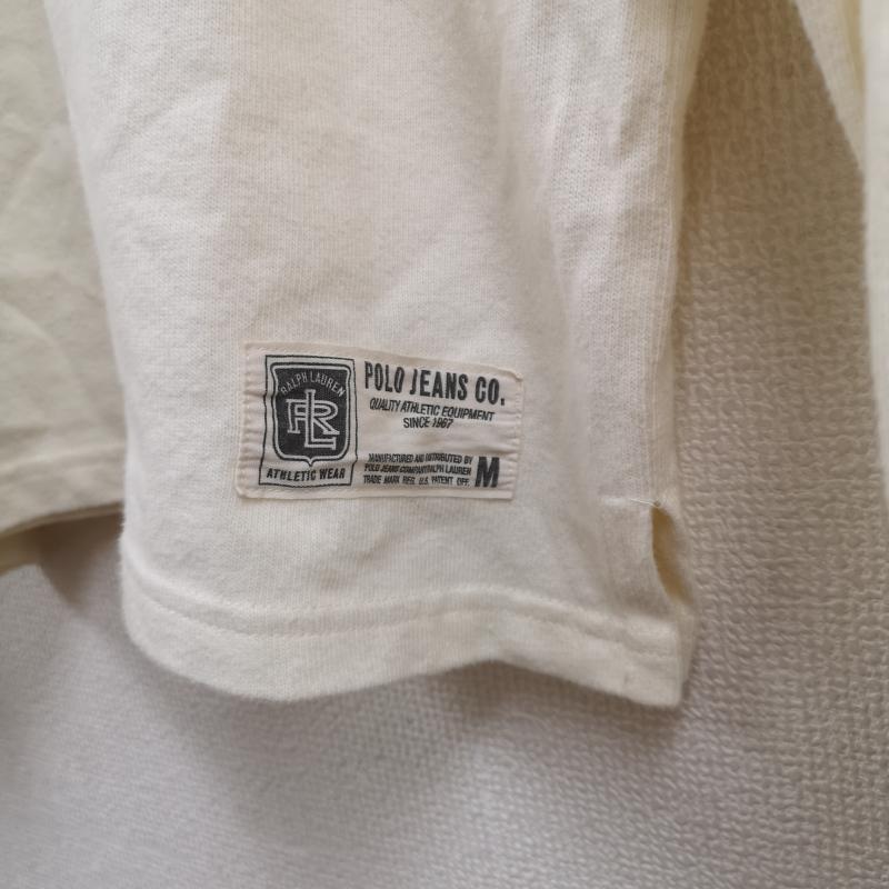 ラルフローレン RALPHLAUREN ポロシャツ 長袖 ロゴ刺繍 プロダクトタグ 布タグ ライン切り替え M 白 / ホワイト / white メンズ USED 古着 中古 50164336