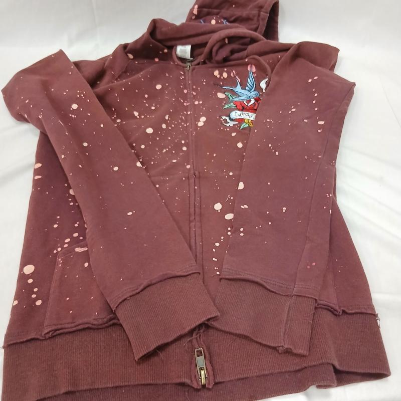 エドハーディー Ed Hardy パーカー 長袖 ブリーチ 加工 タトゥー デザイン ジップアップ パーカー XS えんじ / ワインレッド / dark red レディース USED 古着 中古 50164337