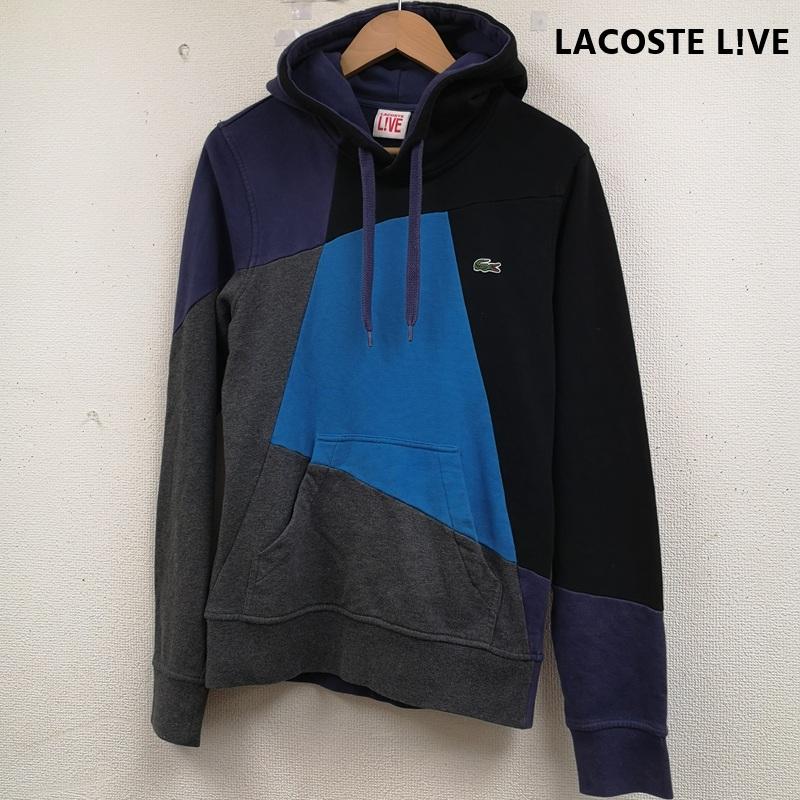 ラコステ ライブ LACOSTE L!VE パーカー 長袖 緑ワニ ロゴ刺繡 クレイジーパターン 切り替え カンガルーポケット 2 黒 / ブラック / black X 青 / ブルー / blue X 紫 / パープル / purple X 灰 / グレー / gray メンズ USED 古着 中古 50164340