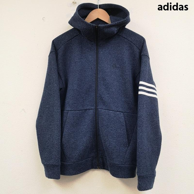 アディダス adidas パーカー 長袖 スリースストライプ 3本線 ニット フリース フルジップ DM8544 S 青 / ブルー / blue メンズ USED 古着 中古 50164347