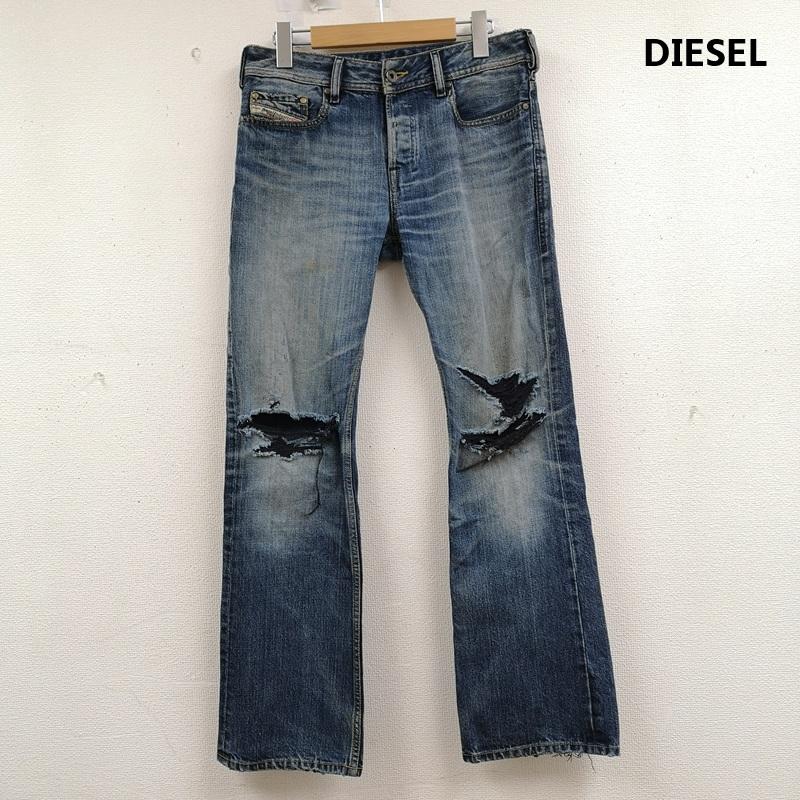 ディーゼル DIESEL パンツ デニム、ジーンズ ウォッシュ加工 ダメージ加工 コインポケット フレア 00E7040M002 28インチ インディゴ / インディゴ / Indigo メンズ USED 古着 中古 50164367