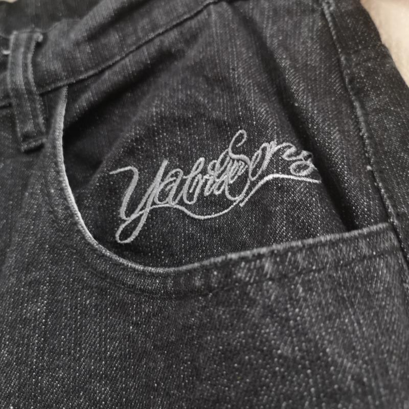 古着 USED パンツ デニム、ジーンズ ダブルニー ラインスタッズ ロゴ刺繍 ワイド シルエット バタフライ 蝶 M 黒 / ブラック / black メンズ USED 古着 中古 50164374