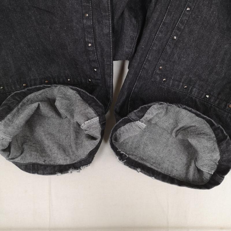 古着 USED パンツ デニム、ジーンズ ダブルニー ラインスタッズ ロゴ刺繍 ワイド シルエット バタフライ 蝶 M 黒 / ブラック / black メンズ USED 古着 中古 50164374