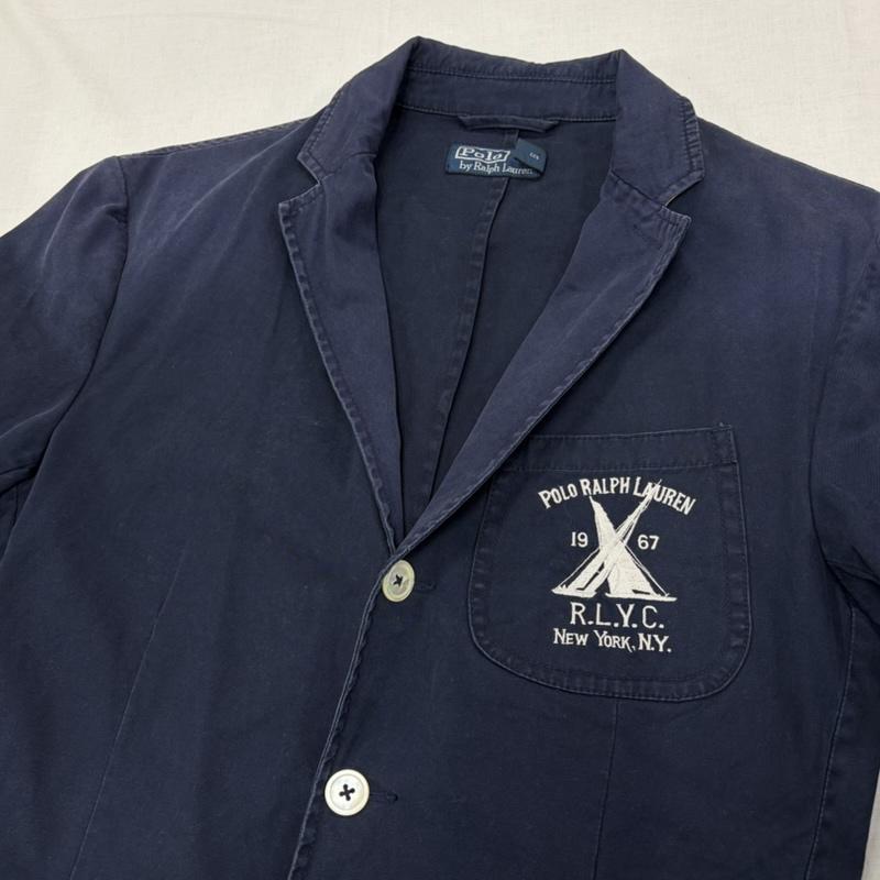 ポロバイラルフローレン Polo by RALPH LAUREN ジャケット、上着 ジャケット、ブレザー 90s R.L.Y.C.テーラード ジャケット ロゴ 刺繍 ヨットクラブ フェード ヴィンテージ 38 ロゴ、文字 X 刺繍 紺 / ネイビー / navy X 白 / ホワイト / white メンズ USED 古着 中古 50164392