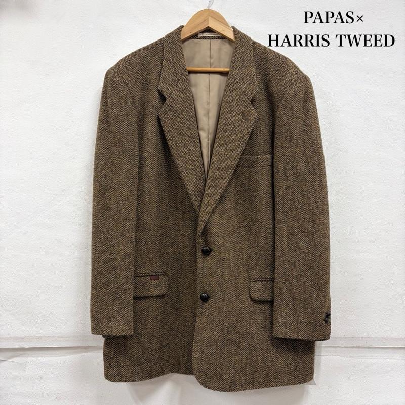 パパス PAPAS ジャケット、上着 ジャケット、ブレザー HARRIS TWEED ハリスツイード コラボ くるみボタン テーラード ジャケット ウール100％ L 茶 / ブラウン / brown X ベージュ / ベージュ / beige メンズ USED 古着 中古 50164393