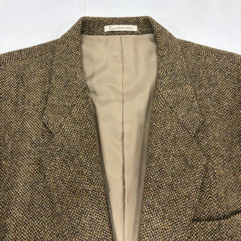 パパス PAPAS ジャケット、上着 ジャケット、ブレザー HARRIS TWEED ハリスツイード コラボ くるみボタン テーラード ジャケット ウール100％ L 茶 / ブラウン / brown X ベージュ / ベージュ / beige メンズ USED 古着 中古 50164393