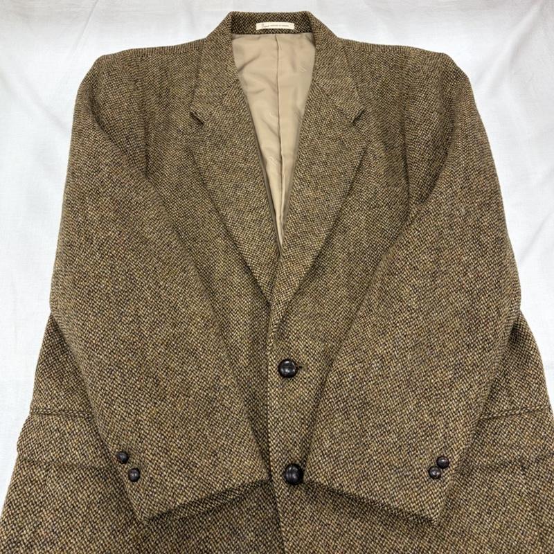 パパス PAPAS ジャケット、上着 ジャケット、ブレザー HARRIS TWEED ハリスツイード コラボ くるみボタン テーラード ジャケット ウール100％ L 茶 / ブラウン / brown X ベージュ / ベージュ / beige メンズ USED 古着 中古 50164393