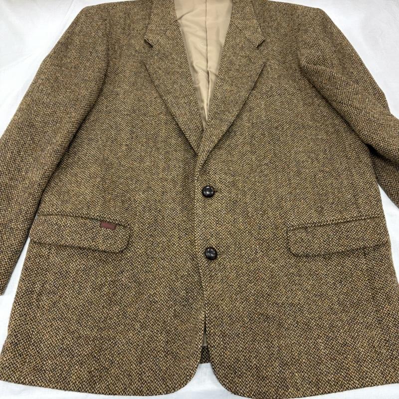 パパス PAPAS ジャケット、上着 ジャケット、ブレザー HARRIS TWEED ハリスツイード コラボ くるみボタン テーラード ジャケット ウール100％ L 茶 / ブラウン / brown X ベージュ / ベージュ / beige メンズ USED 古着 中古 50164393