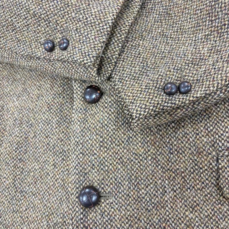 パパス PAPAS ジャケット、上着 ジャケット、ブレザー HARRIS TWEED ハリスツイード コラボ くるみボタン テーラード ジャケット ウール100％ L 茶 / ブラウン / brown X ベージュ / ベージュ / beige メンズ USED 古着 中古 50164393