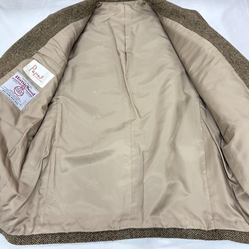 パパス PAPAS ジャケット、上着 ジャケット、ブレザー HARRIS TWEED ハリスツイード コラボ くるみボタン テーラード ジャケット ウール100％ L 茶 / ブラウン / brown X ベージュ / ベージュ / beige メンズ USED 古着 中古 50164393