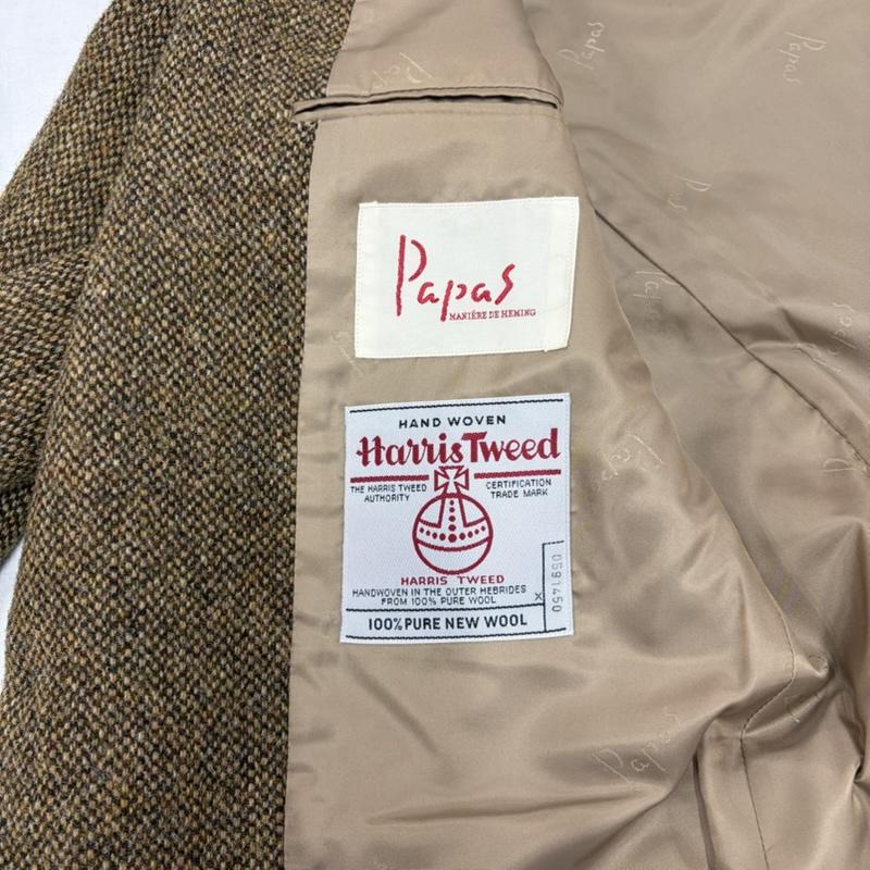 パパス PAPAS ジャケット、上着 ジャケット、ブレザー HARRIS TWEED ハリスツイード コラボ くるみボタン テーラード ジャケット ウール100％ L 茶 / ブラウン / brown X ベージュ / ベージュ / beige メンズ USED 古着 中古 50164393