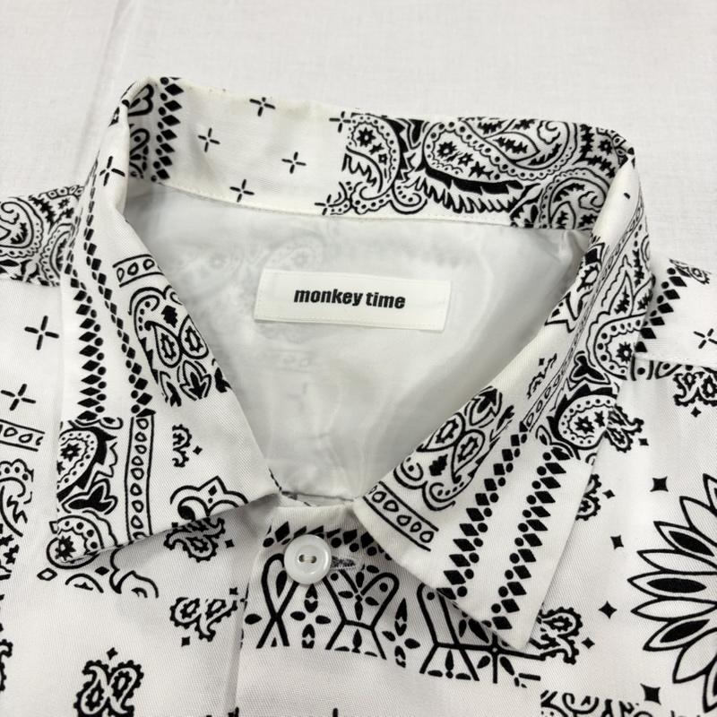 モンキータイム MONKEY TIME シャツ、ブラウス 半袖 半袖 ペイズリー ワークシャツ バンダナ UNITED ARROWS ユナイテッドアローズ L プリント X ペイズリー 白 / ホワイト / white X 黒 / ブラック / black メンズ USED 古着 中古 50164395