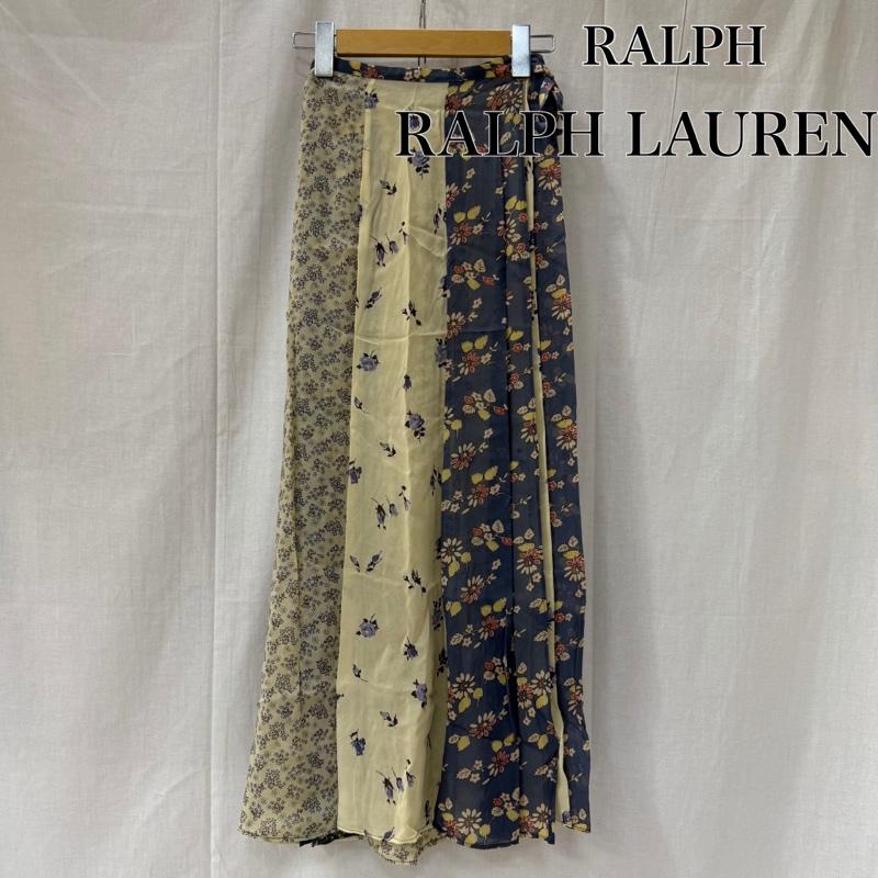 ラルフローレン RALPHLAUREN スカート ロングスカート RALPH RALPHLAUREN インパクト21製 パネルデザイン ラップスカート 花柄 ブルー レーヨン S 花柄 青 / ブルー / blue レディース USED 古着 中古 50164408