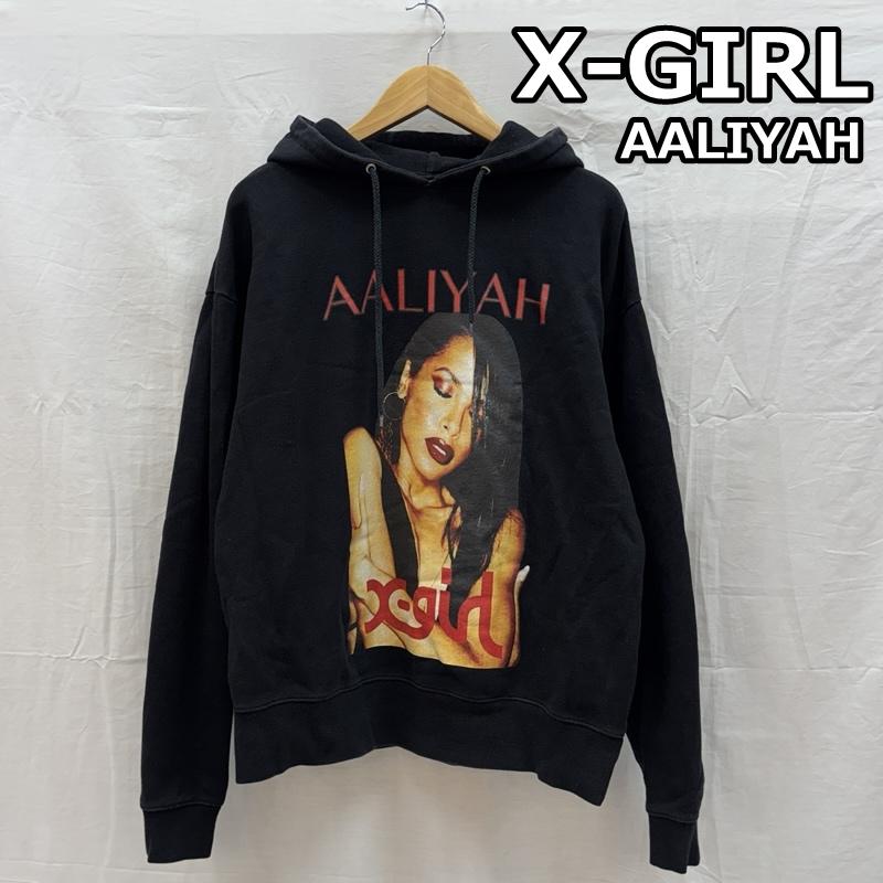 エックスガール X-girl パーカー 長袖 05194217 19AW AALIYAH アリーヤ スウェット プルオーバー フーディ パーカー 2 黒 / ブラック / black レディース USED 古着 中古 50164412