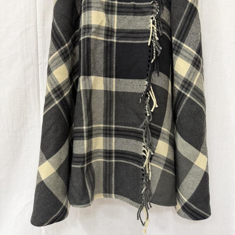 ラルフローレン RALPHLAUREN スカート ロングスカート RALPHLAUREN COUNTRY ストール風巻きスカート フリンジ チェック柄 ブラック×グレー 9 インパクト21製 9号 チェック 黒 / ブラック / black X 灰 / グレー / gray レディース USED 古着 中古 50164414