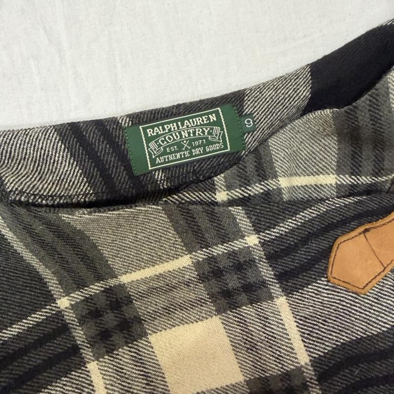 ラルフローレン RALPHLAUREN スカート ロングスカート RALPHLAUREN COUNTRY ストール風巻きスカート フリンジ チェック柄 ブラック×グレー 9 インパクト21製 9号 チェック 黒 / ブラック / black X 灰 / グレー / gray レディース USED 古着 中古 50164414