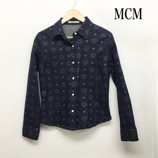 エムシーエム MCM シャツ、ブラウス 長袖 MCM Legere ロゴ総柄 ストレッチ デニム シャツ M 総柄 インディゴ / インディゴ / Indigo レディース USED 古着 中古 50164420